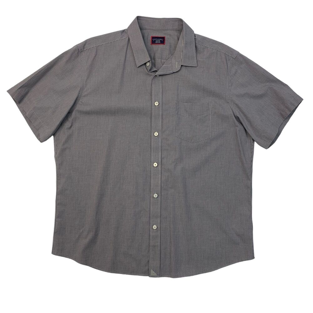 Untuckit Fasano Shirt Mens XL Extra Large Blue Brown Gingham Wrinkle Free Cotton